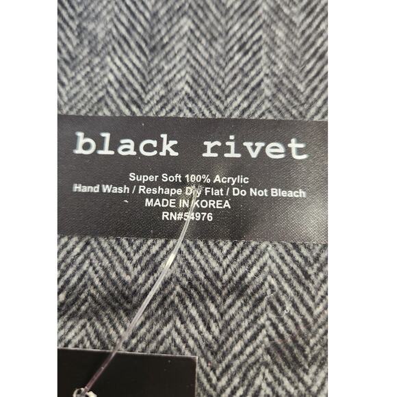 Vintage Wilsons Black Rivet Herringbone Reversible Fringe Super Soft Scarf - Picture 4 of 4